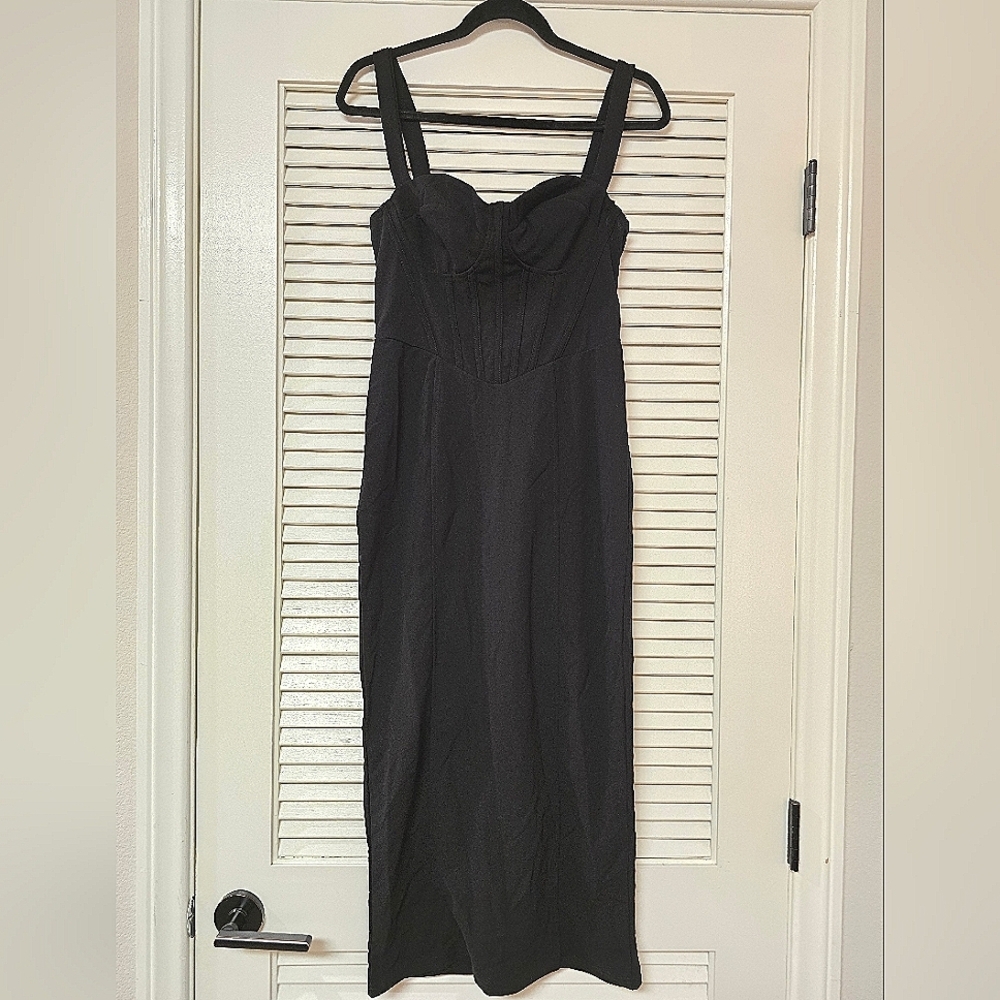 SHEIN - (Tall) Black Evening Faux Corset Sleeveless Maxi Dress With Back Slit